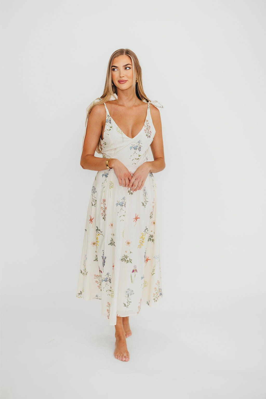 Smart and Sleek Fawna Floral Midi Dress in Cream *Final-Sale*