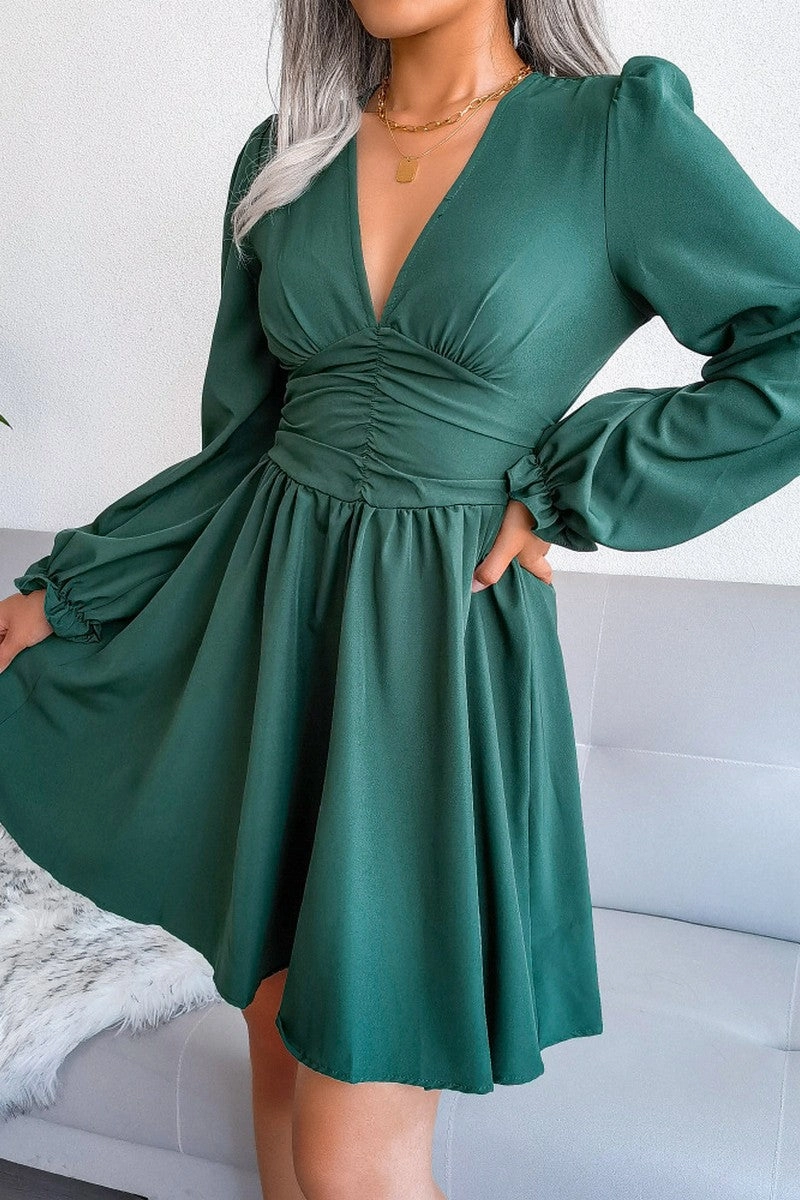 WOMEN EMPIRE SLIM WAIST SEXY V NECK RUFFLE DRESS ComfortFitDesign Brunch Outfit