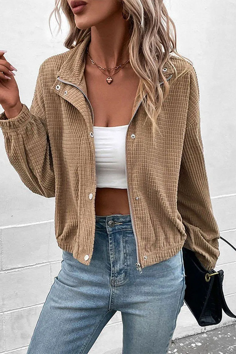 Comfy Cardigan AllDaySoftness WOMEN HIGH NECK PLAID QUILTED BUTTON UP JACKET