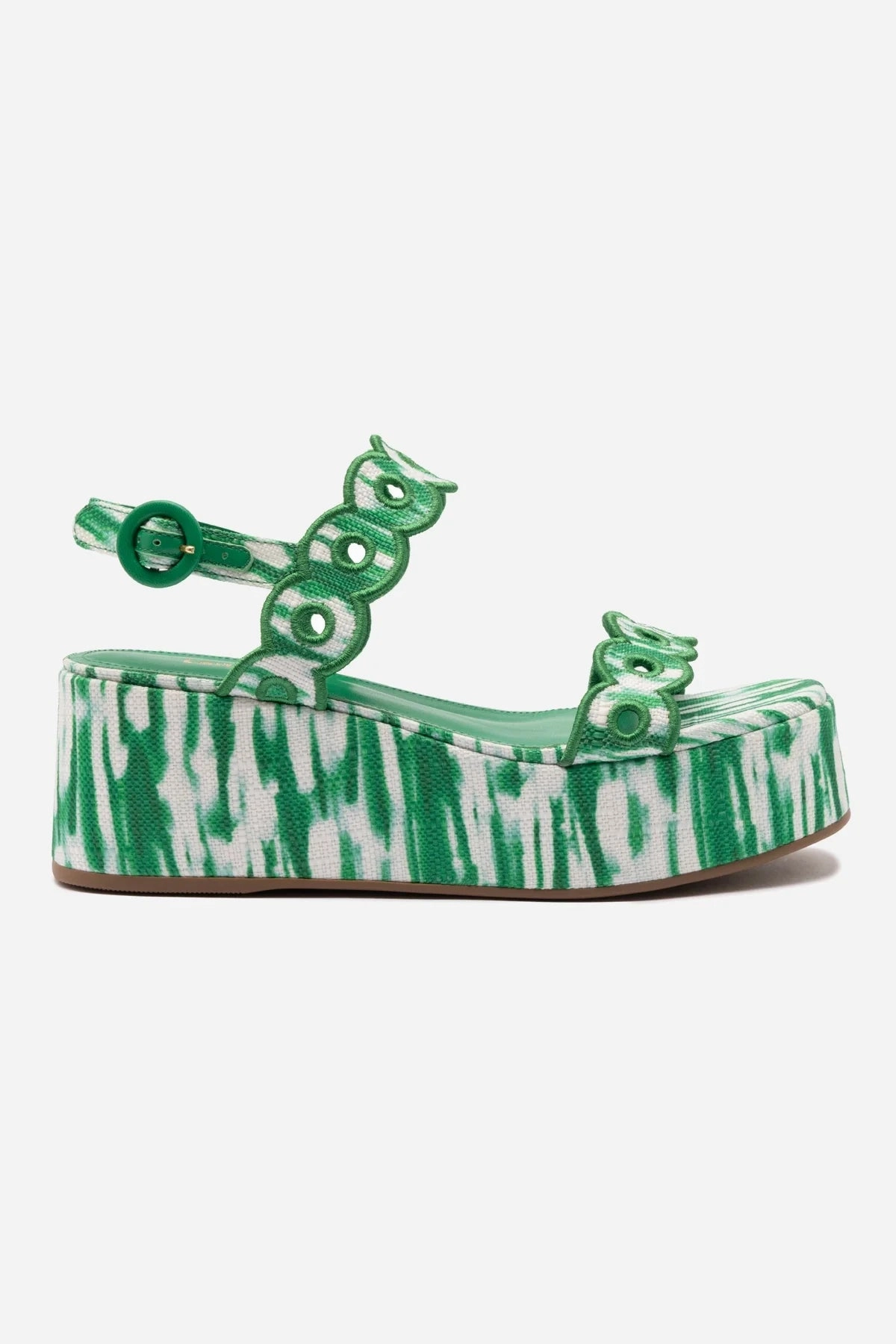 Florence Broderie Flatform Sandal In Tie Dye Evergreen Raffia Work Ready Sustainable Vegan Material