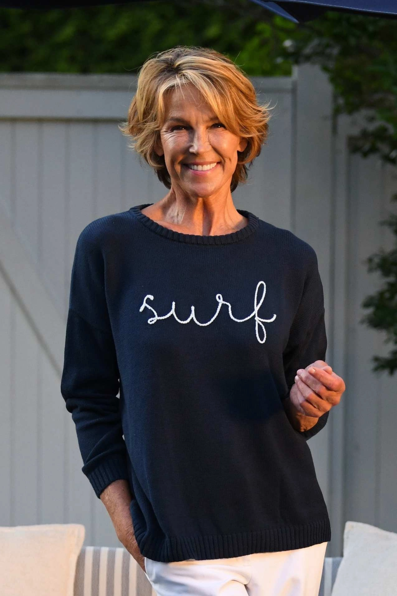 Surf Sweater / Navy Periwinkle Printed Hoodie Fade Resistant Treatment