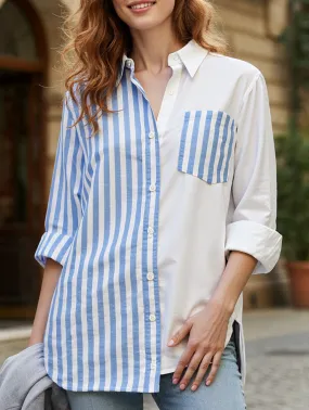 Soft Touch Lapel patchwork top casual shirt