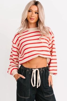 NonChafingEdges Morning Rituals Striped Button Detail Sweater (Red)