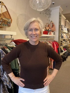 Contrast Lurex Rib Crew Hickory Gold Durable Blend Buttery Soft Handfeel