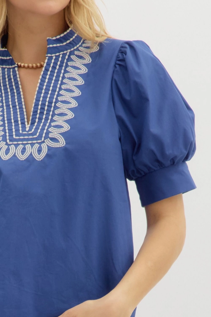 Ember Embroidered Puff Sleeve Top Stylish Dress