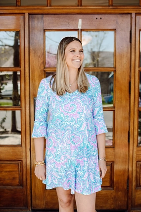 Silky Surface Flirty Dress Watercolor Paisley