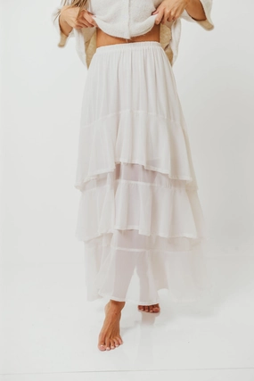 Talulah Ruffle Tiered Maxi Skirt in Ivory Winter Staple
