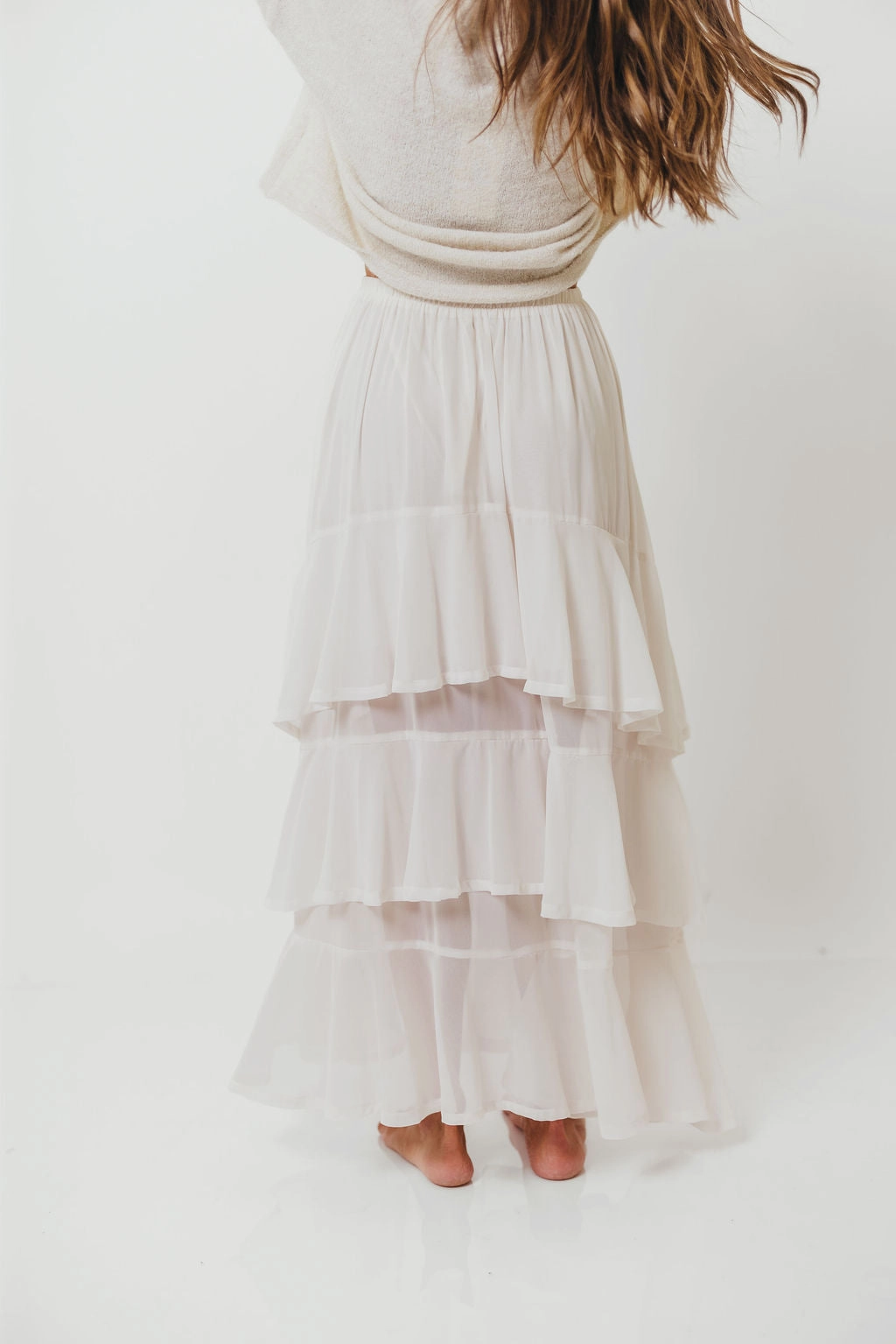 Talulah Ruffle Tiered Maxi Skirt in Ivory High End Quality Ombre effect