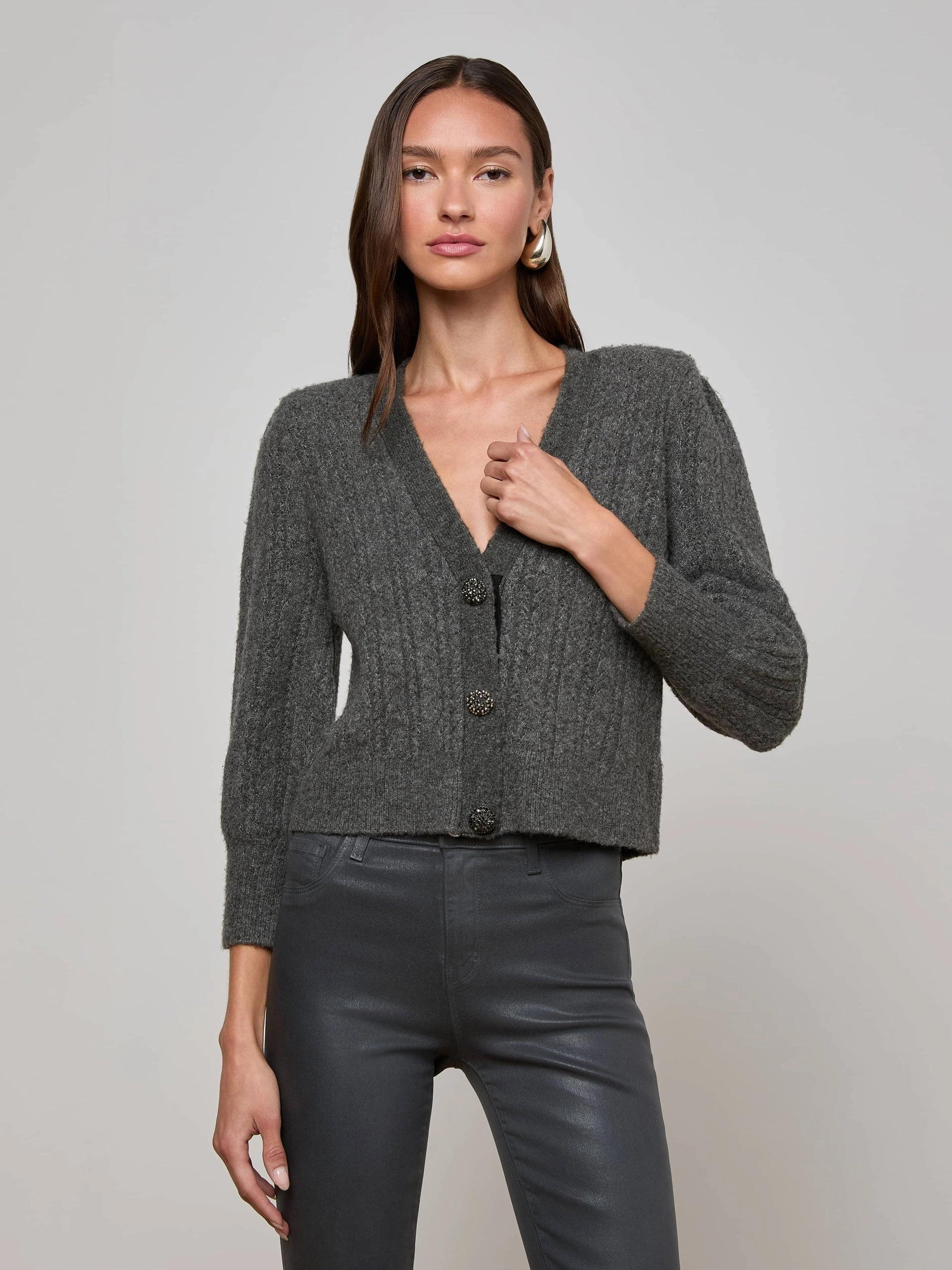 Talulla Cardigan Charcoal Flexible Neckline Odor Resistant