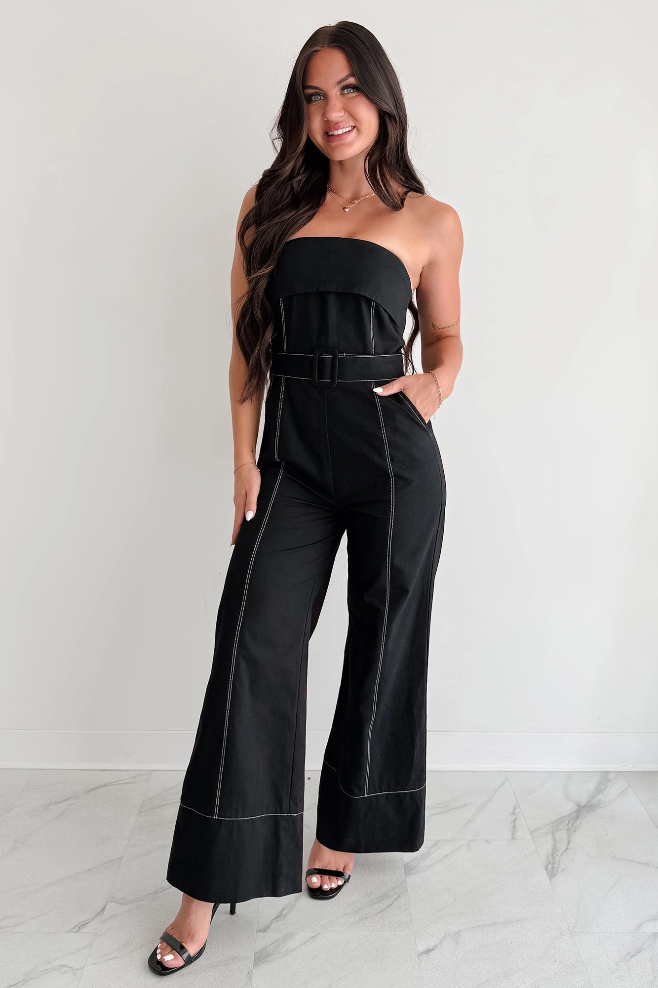 Taste Maker Strapless Wide Leg Jumpsuit (Black) - Ships By 9/17 YarnDyedFabric