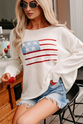 Liberty In Her Lightweight USA Sweater (Cream) Fashionable Tank