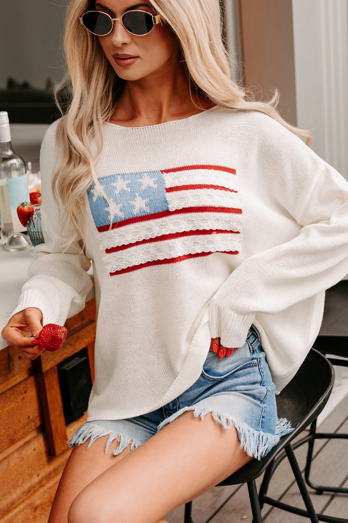 Liberty In Her Lightweight USA Sweater (Cream) Fashionable Tank