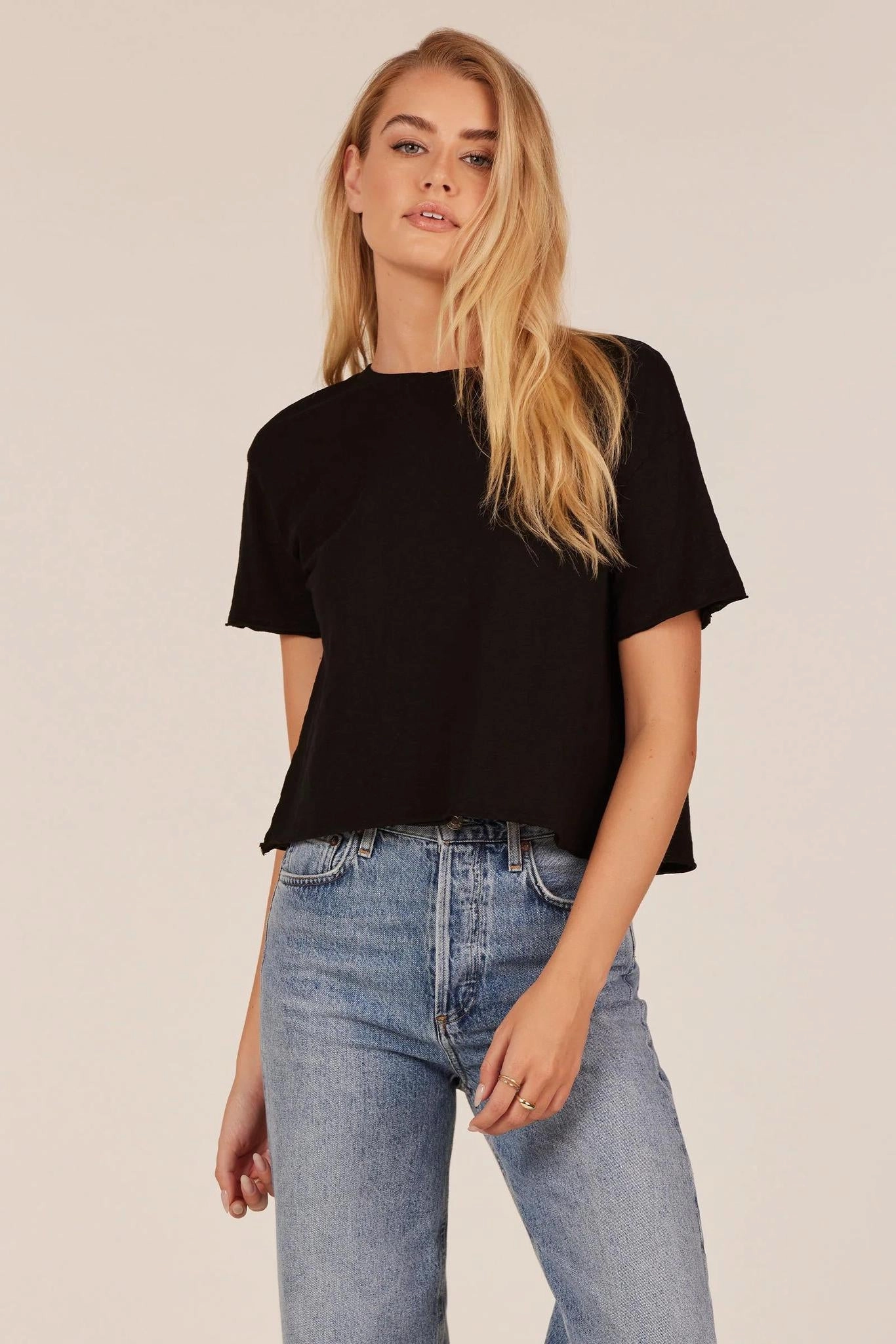 Grid Back Panel BOBI Crop Crew Neck Tee