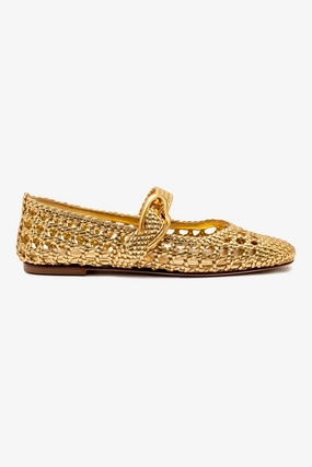 Reinforced Verona Macrame Ballet Flat In Gold Metallic Leather