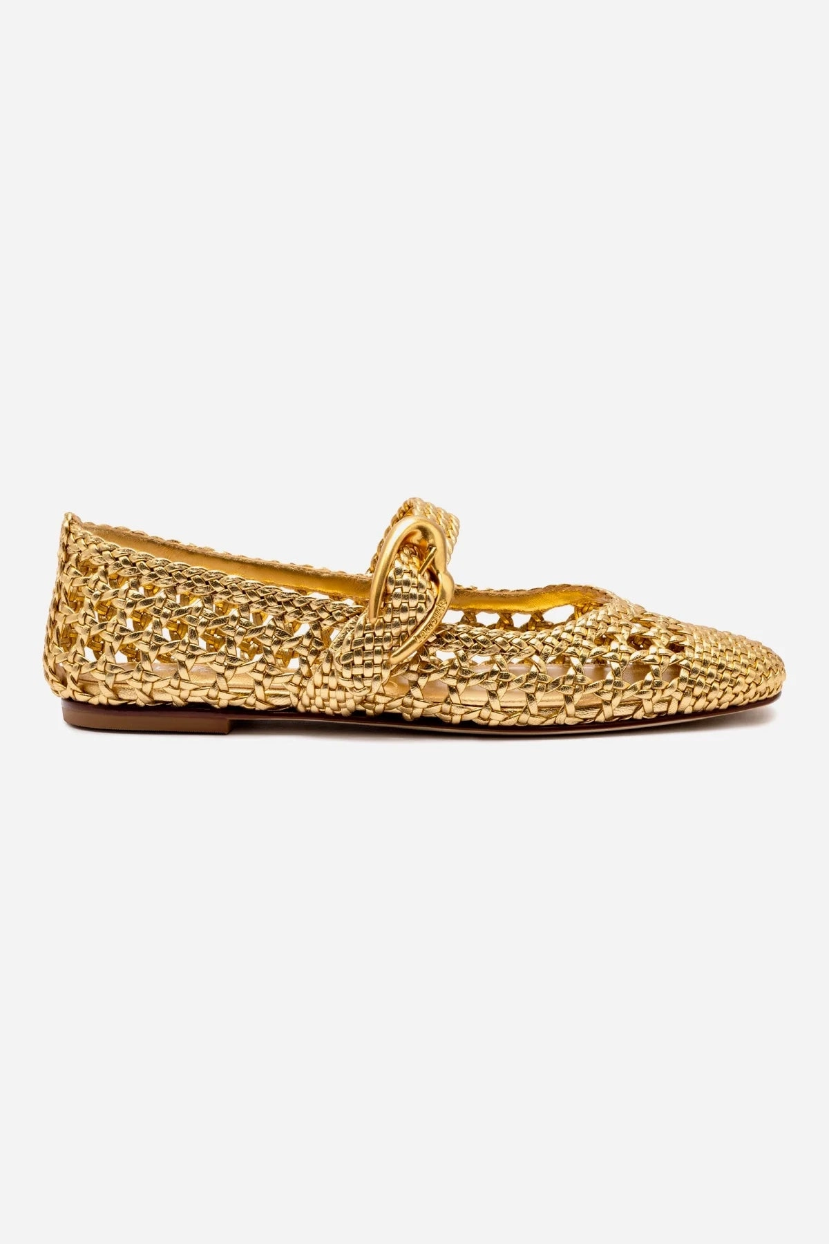 Verona Macrame Ballet Flat In Gold Metallic Leather Breathable Inner Sleeve