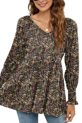BoxyCrop WOMEN LOOSE FIT FLORAL PATTERN RUFFLED TUNIC TOP