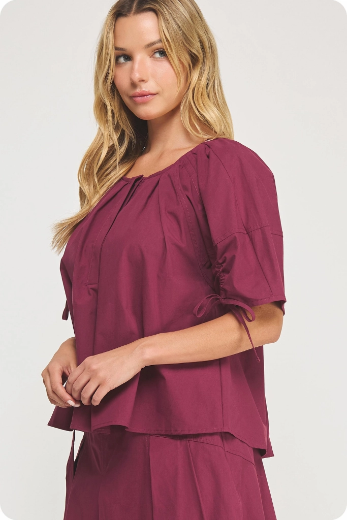 Modular Layering System Slim Silhouette Liana Tie Sleeve Top In Dark Cherry