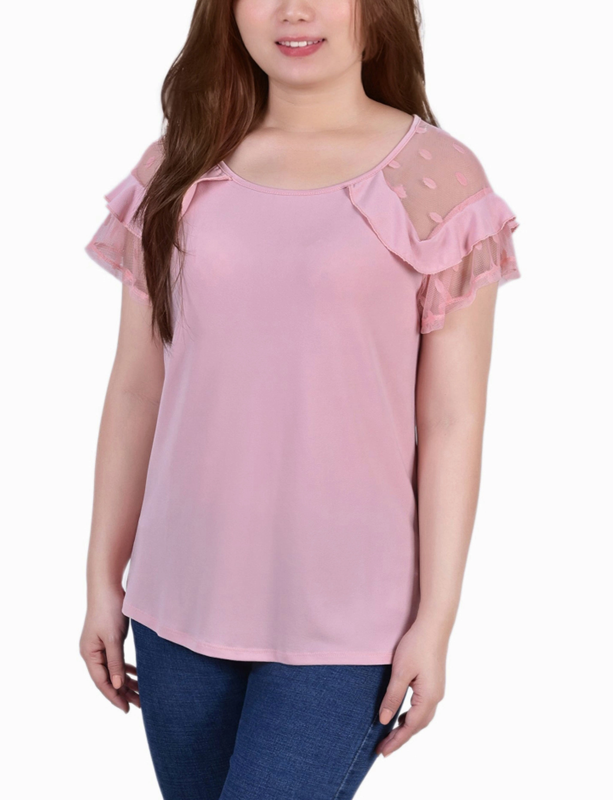 Petite Short Dot Sleeve Top Four Way Stretch Material