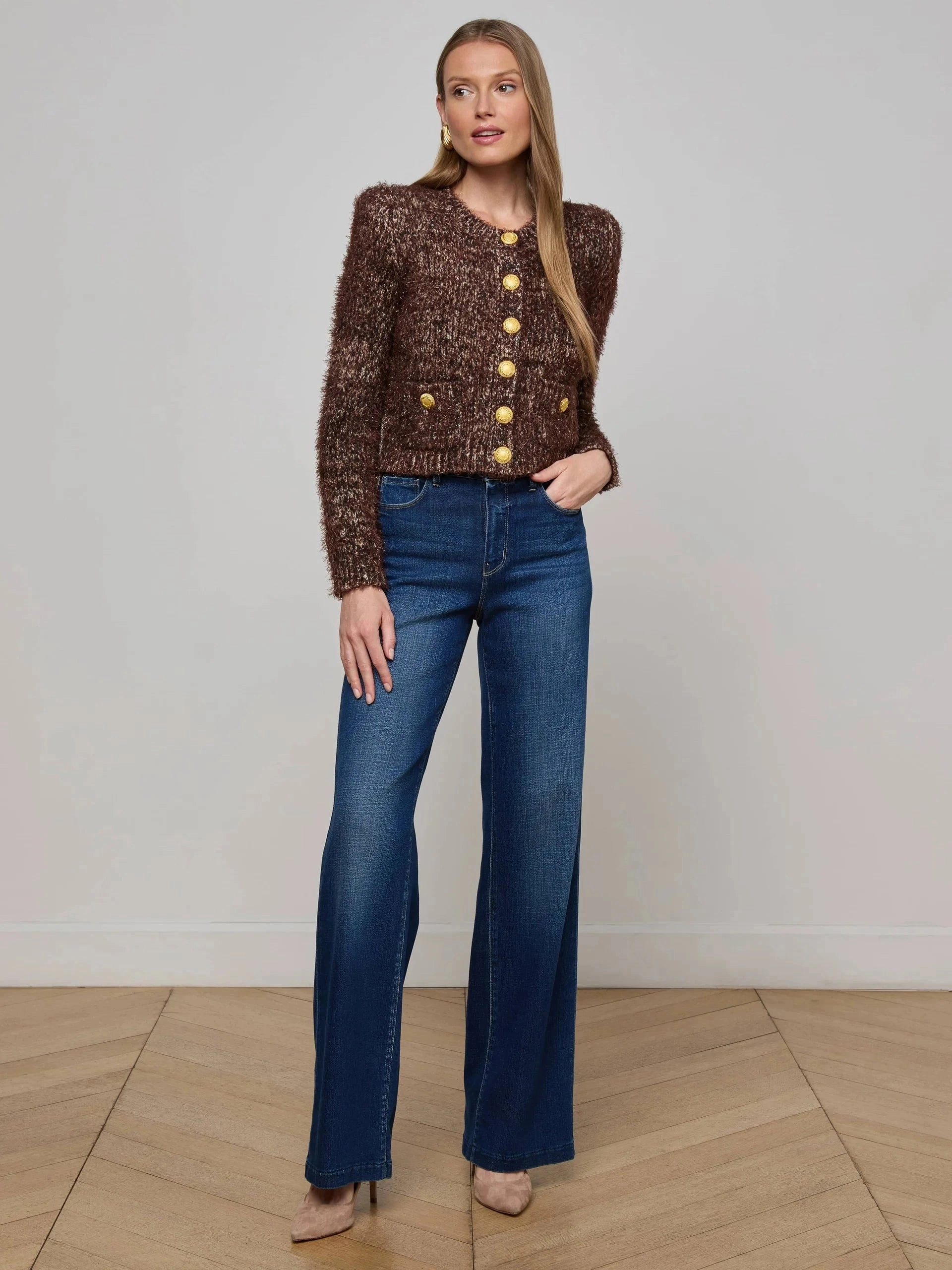 Una Knit Cardigan Chocolate Multi Water Repellent Coating