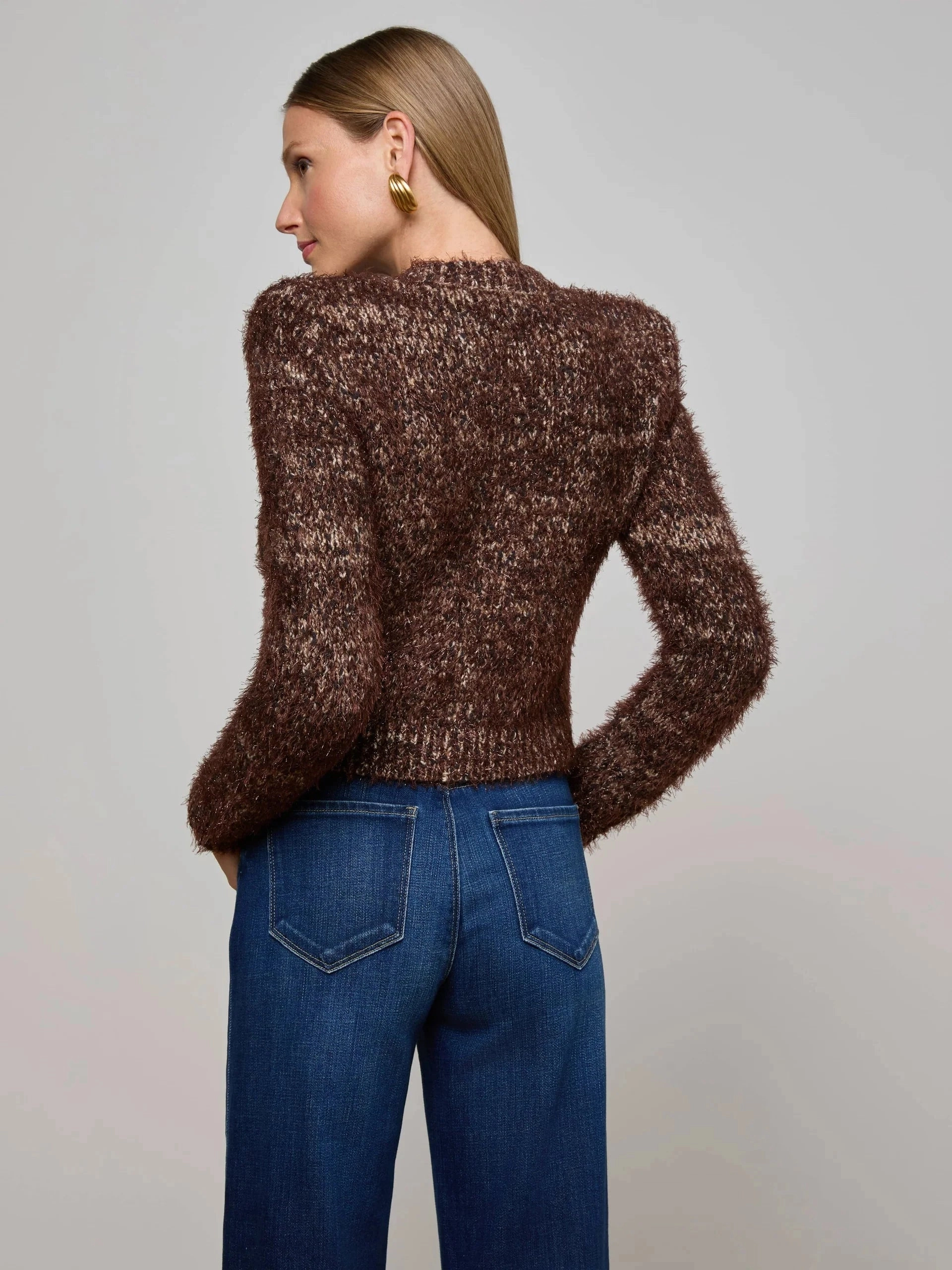 FlexibleMobility Reinforced Hem Stitching Una Knit Cardigan Chocolate Multi