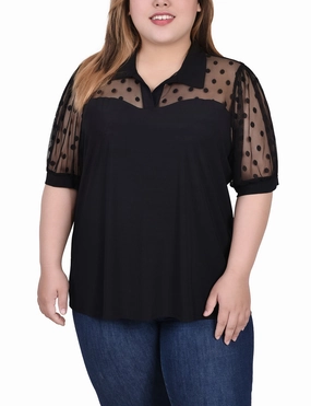 Plus Size Short Sleeve Top With Dotted Mesh Abrasion Resistant Surface