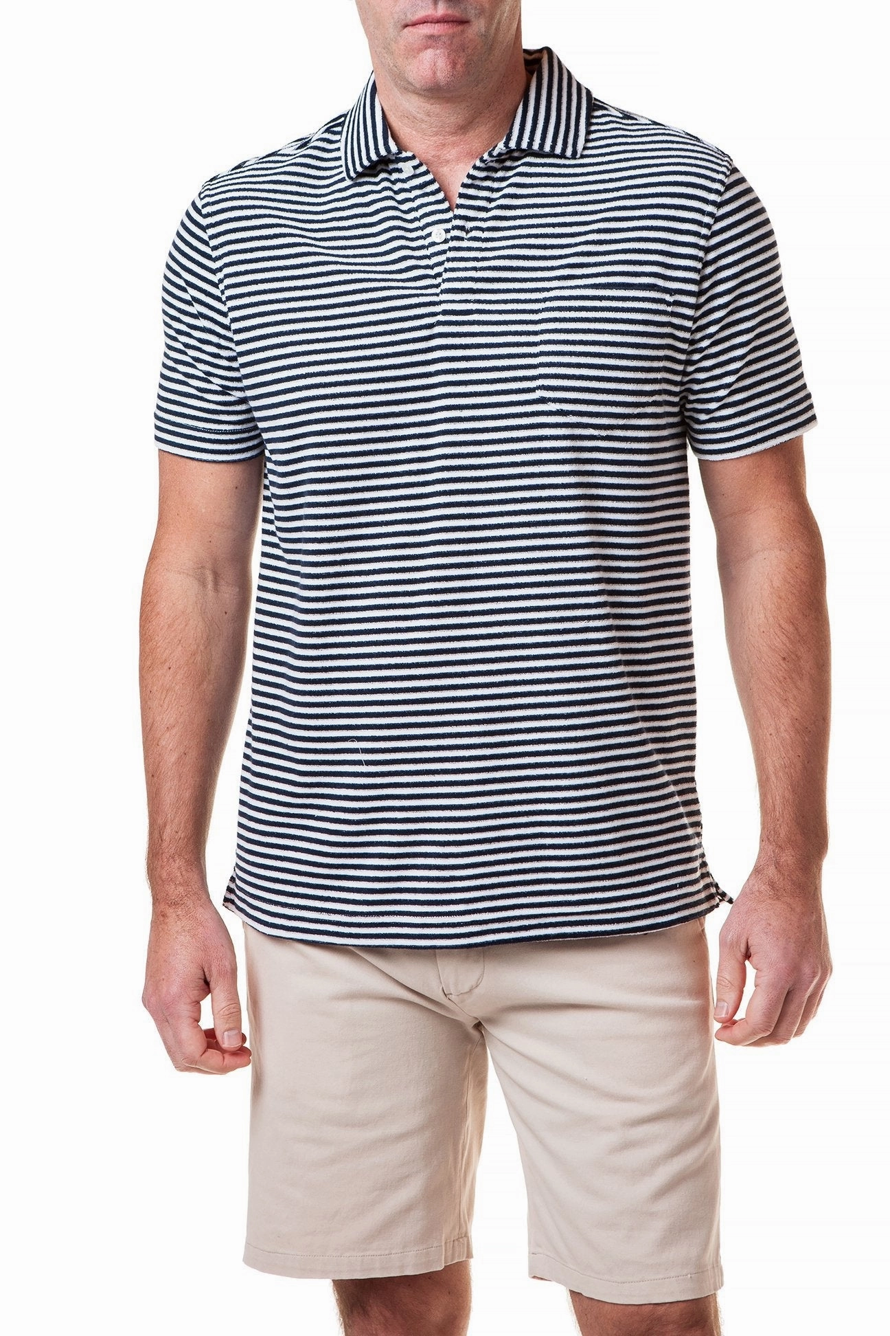 Terry Cloth Polo Navy Stripe LightweightFabric
