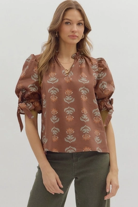Textured Weave Pattern Margot Floral Puff Sleeve Top