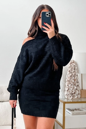 Yarn Dyed Stripes EcoDyeProcess Collection Of Memories Woven Sweater & Skirt Set (Black)