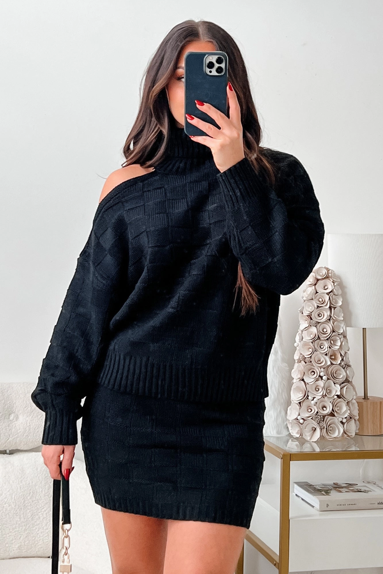Yarn Dyed Stripes EcoDyeProcess Collection Of Memories Woven Sweater & Skirt Set (Black)