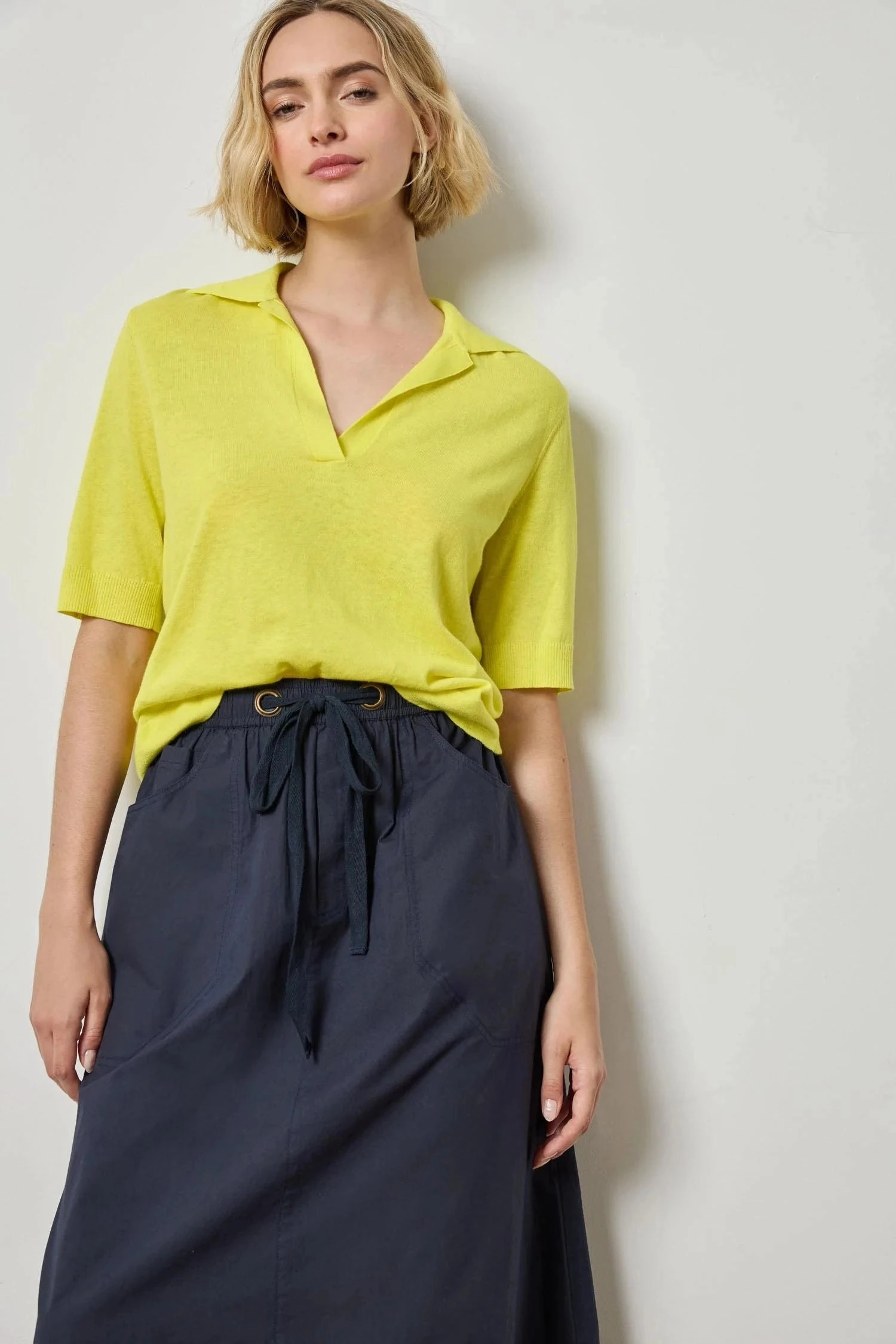 ReflectiveTrims HighStretch Elbow Sleeve Polo Sweater Lemon