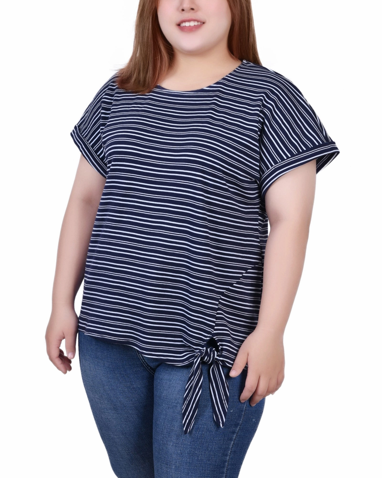 Plus Size Short Sleeve Tie Front Top Organic Cotton Blend Eco Friendly Material