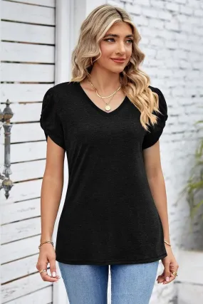 DRAPED PUFF SLEEVE WOMEN DAILY T SHIRTS Cozy Blouse