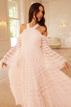 Graduation-Event Zip Ease La Vie En Rose Off-Shoulder Gown