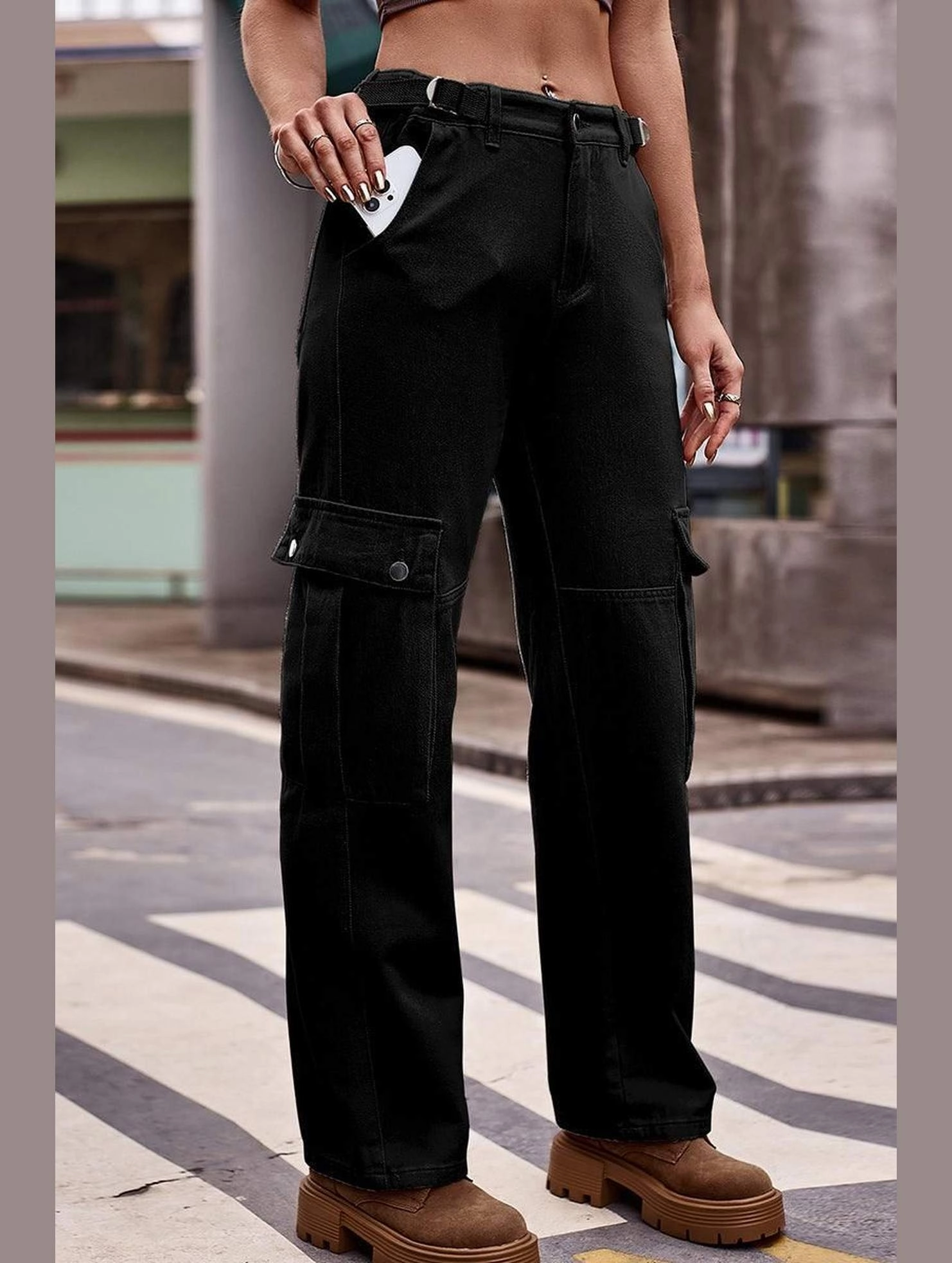 Casual Appeal ADJUSTABLE WAIST LONG CARGO PANTS