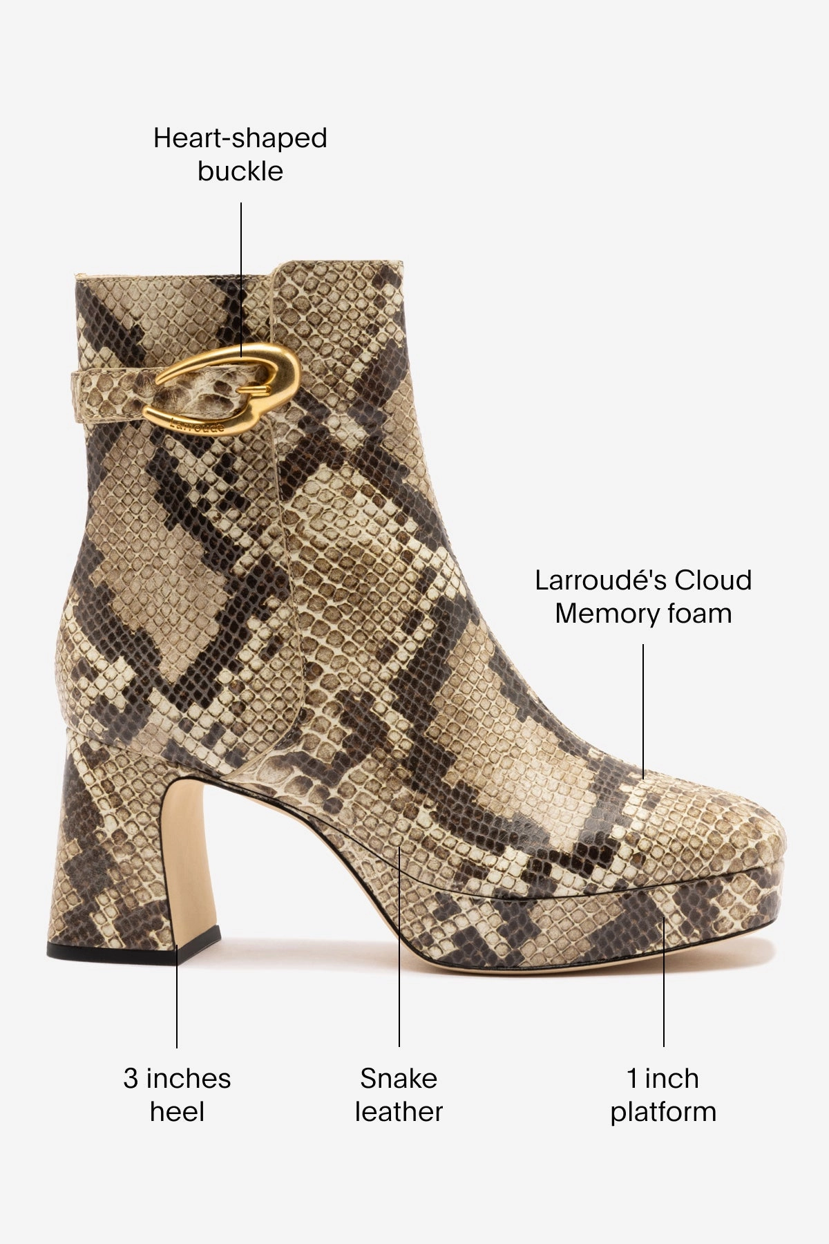Strong Stitching Multi Directional Tread Pattern Dolly Verona Low Boot In Neutral Snake Leather