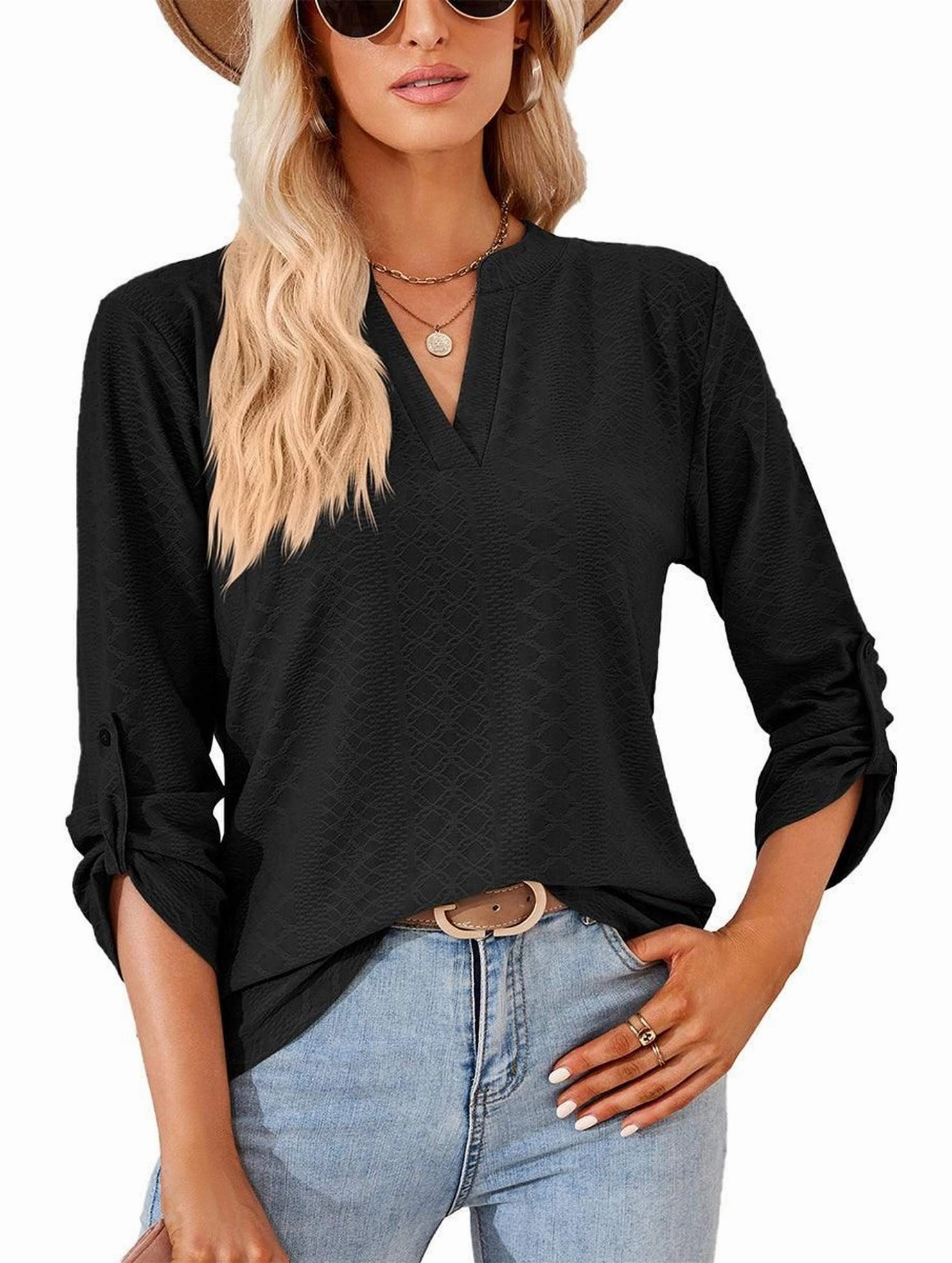 THREE QUARTER SLEEVE V NECK TOP NonToxicCoating