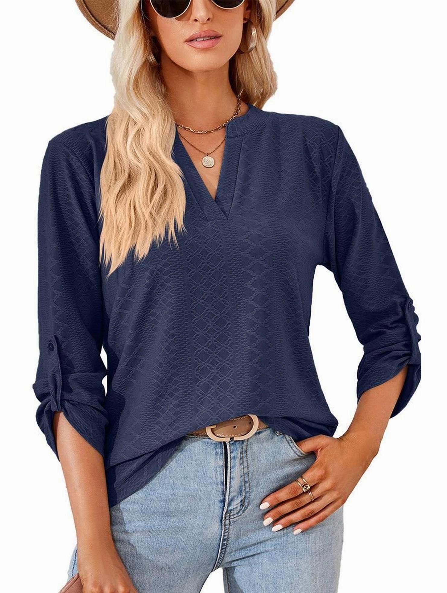 THREE QUARTER SLEEVE V NECK TOP NonFade Dye Soft Texture