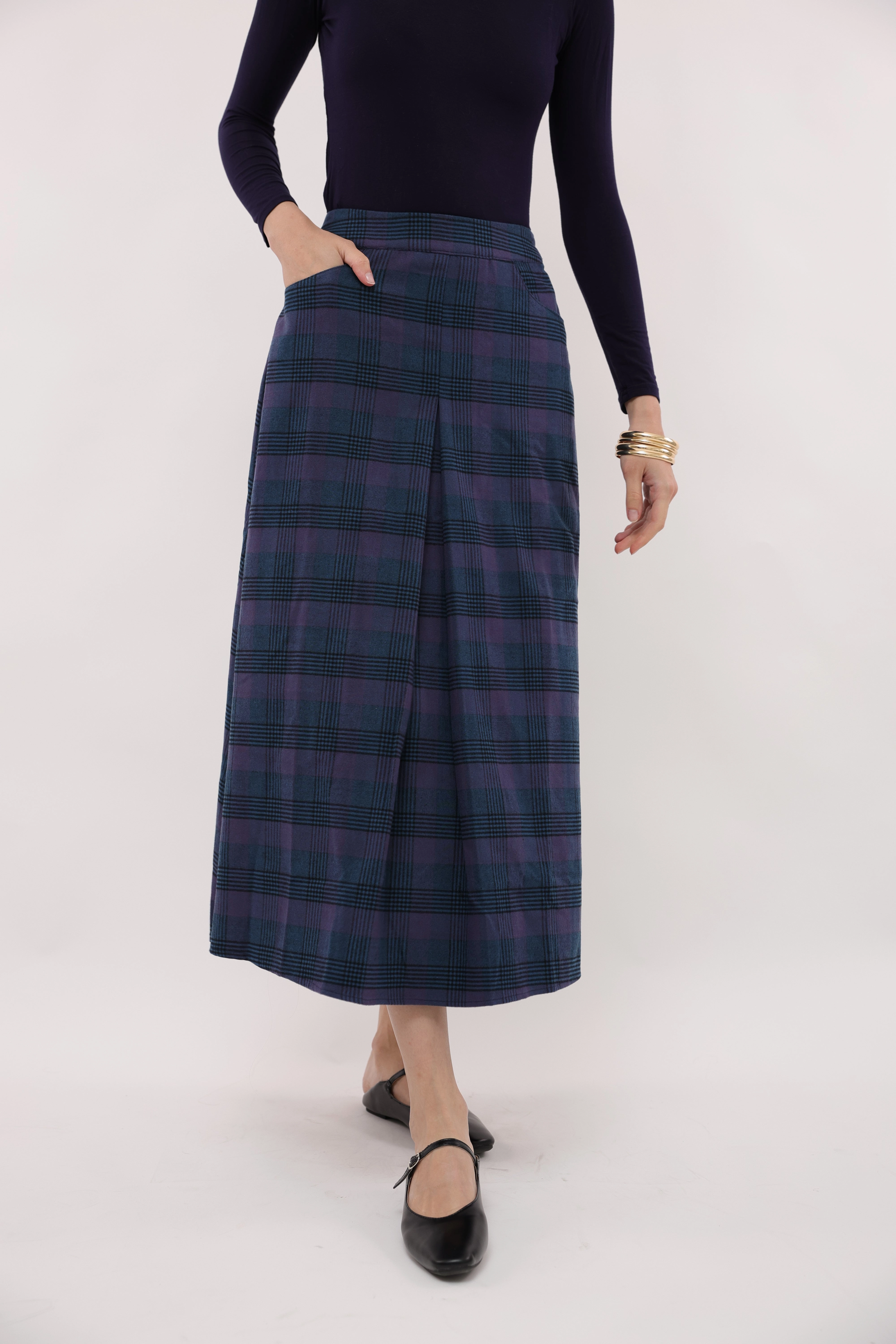 Tia Plaid Skirt Flexible Waistband