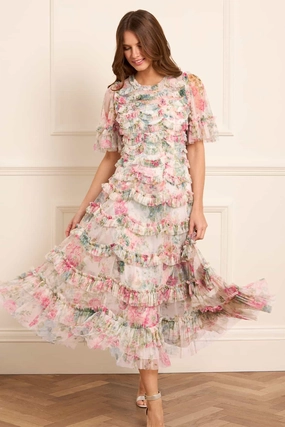 Floral Romance Round Neck Ballerina Dress Timeless Wear Cool Draping