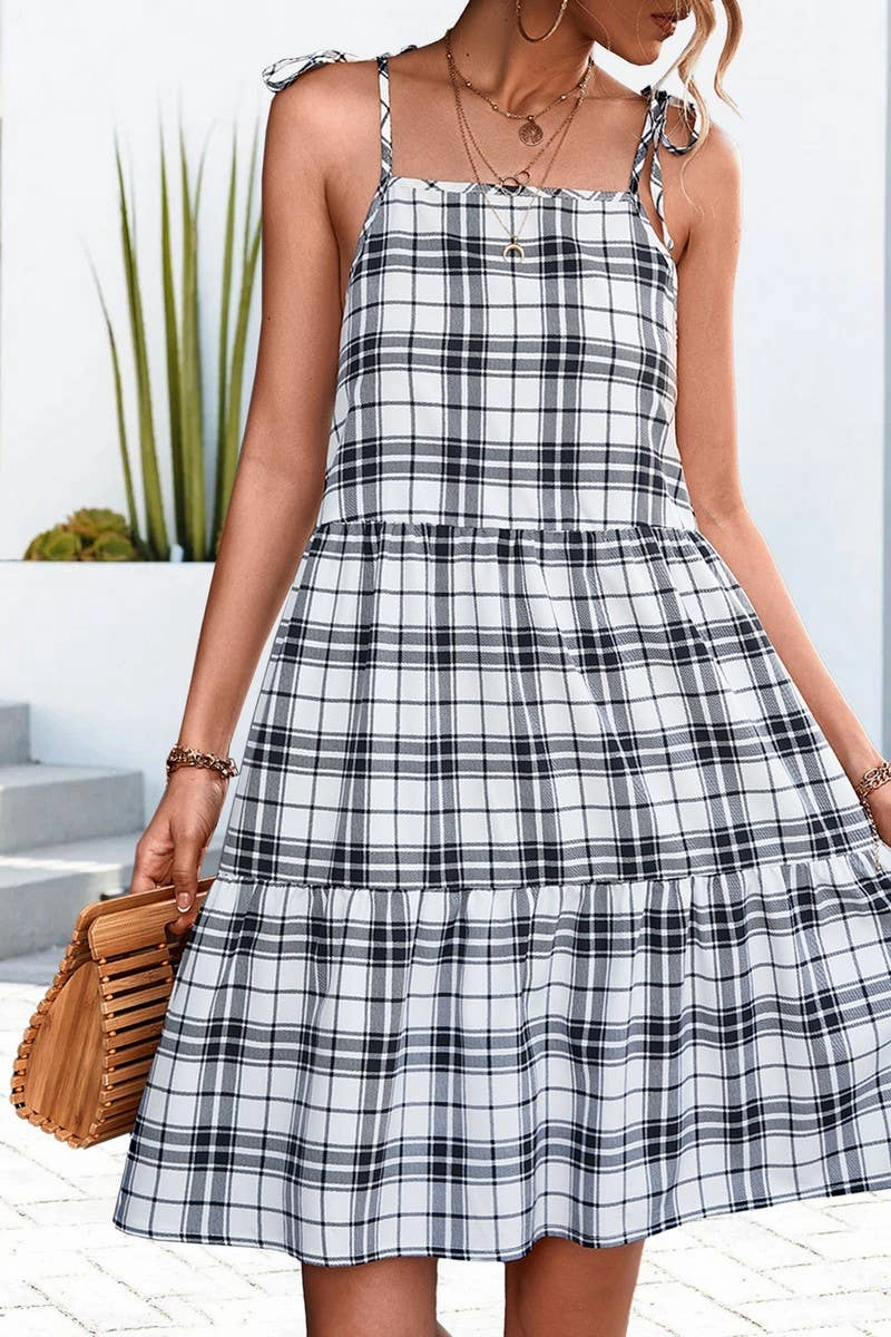 CLASSIC PLAID PATCHWORK HALTER DRESS_CWDSD2662 All-Season Comfort Silk Flow