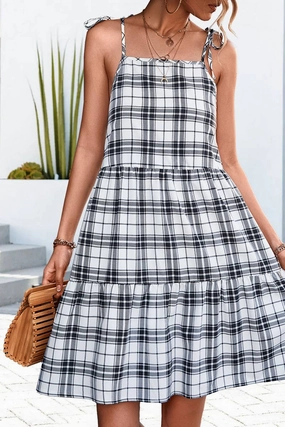 Winter Proof Fashionable appearance CLASSIC PLAID PATCHWORK HALTER DRESS_CWDSD2662
