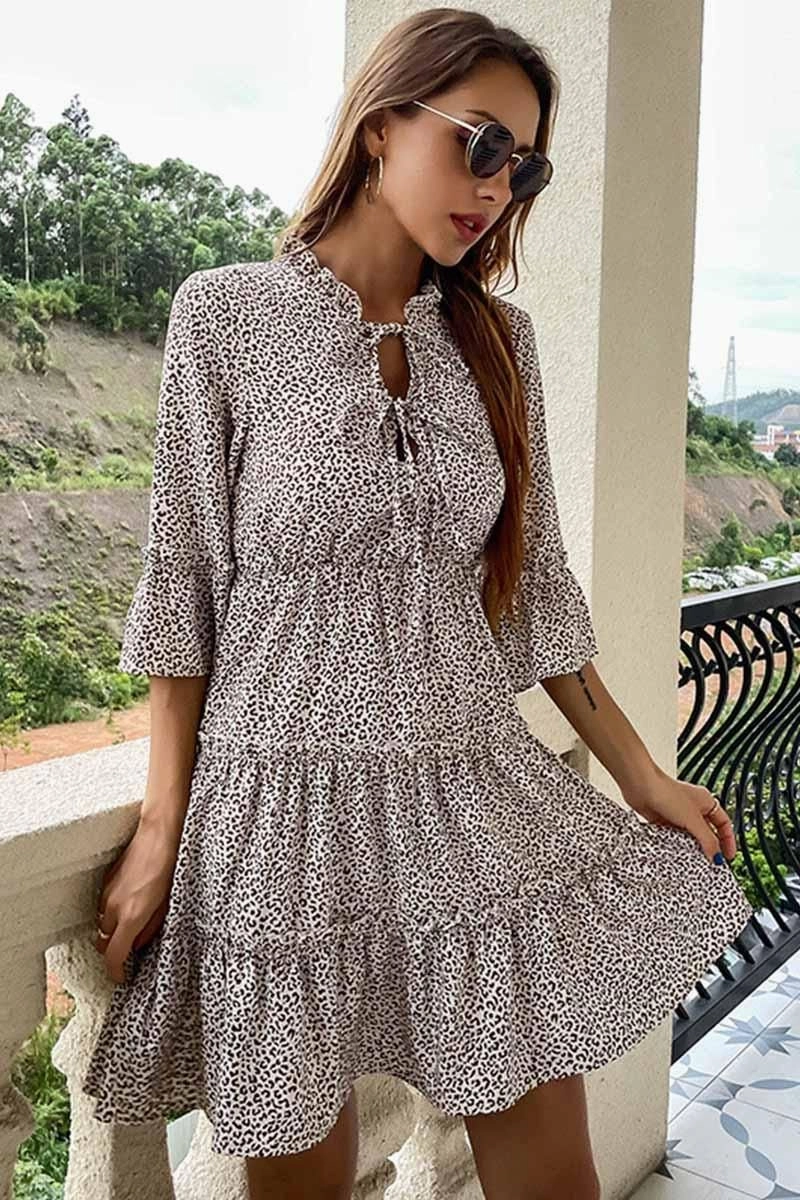 Shiny surface Clean Aesthetic TIED CHEST LEOPARD PRINT CANCAN DRESS