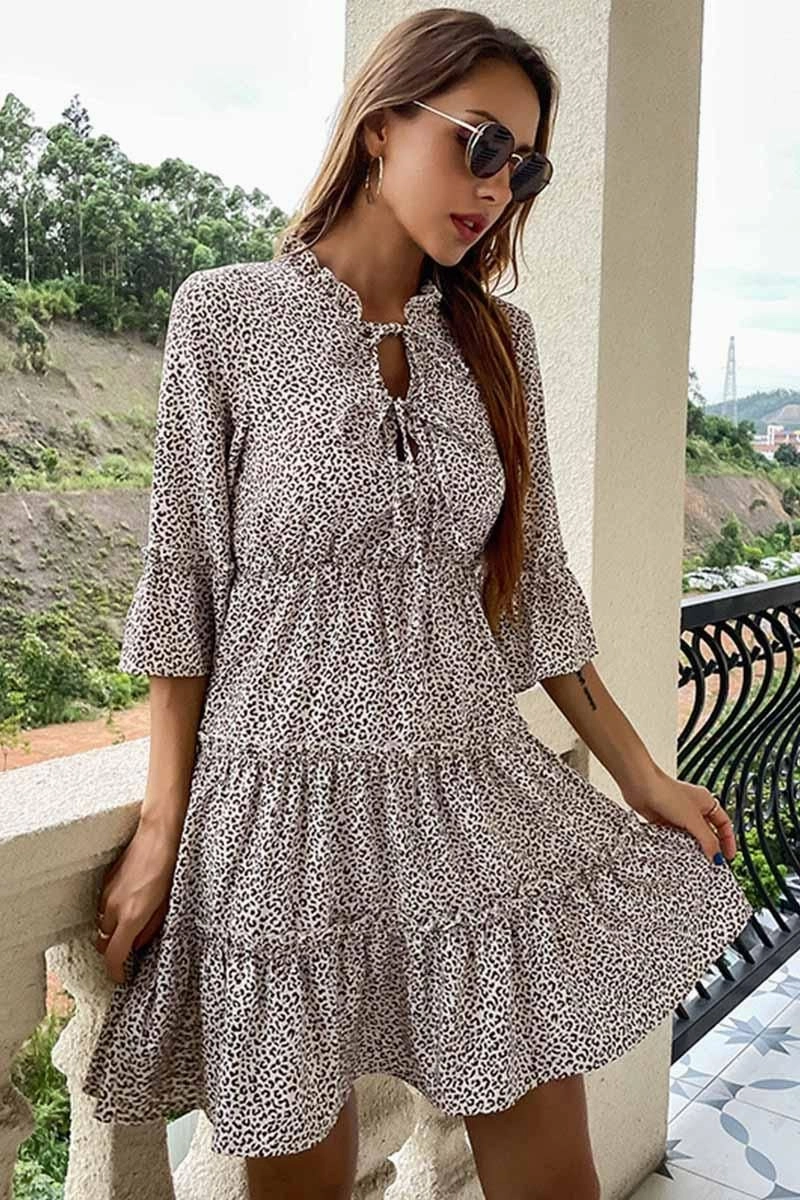 TIED CHEST LEOPARD PRINT CANCAN DRESS Open Back Classic Fit