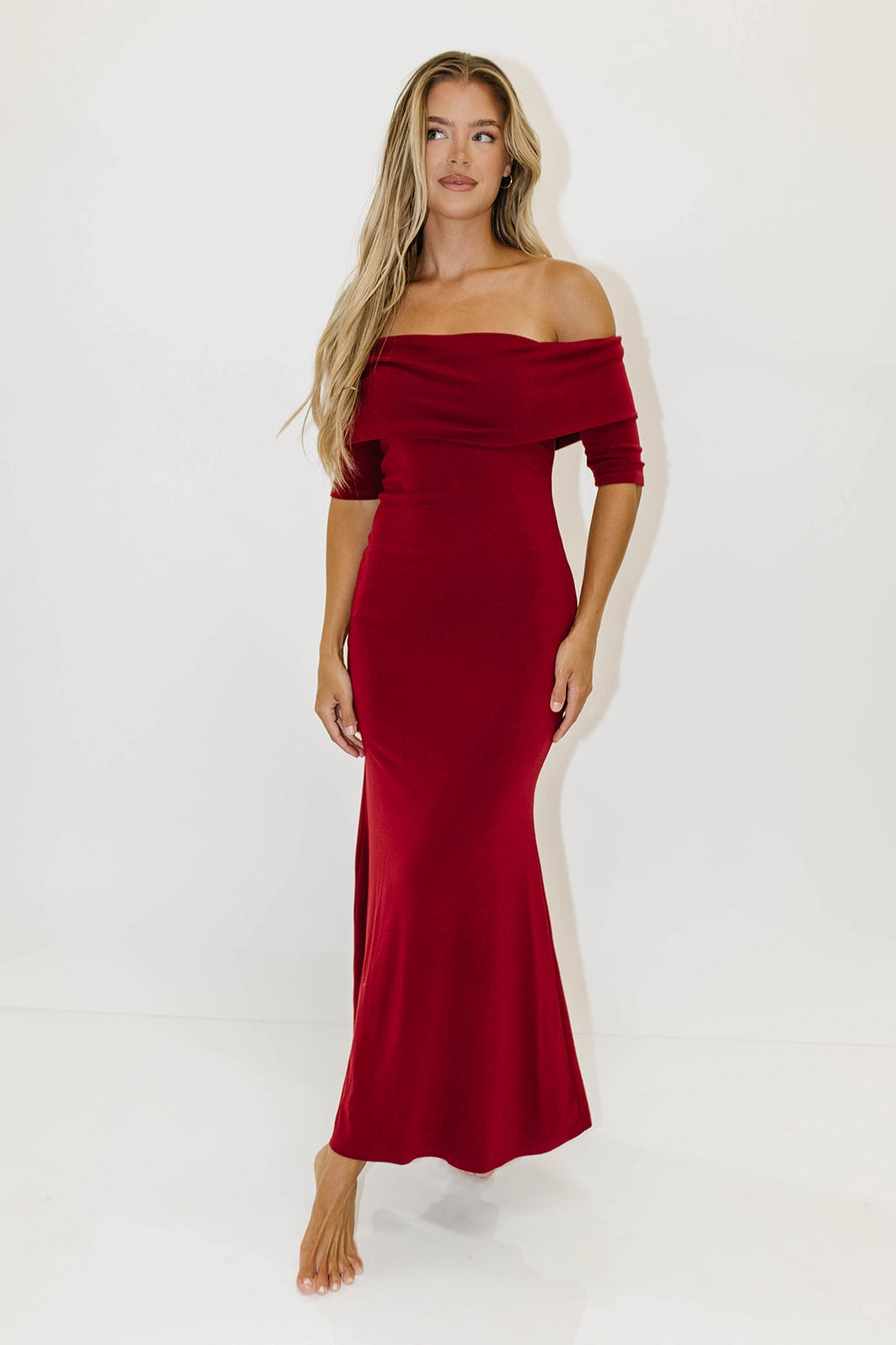 Stain-Resistant Relaxed-fit maxi dress Monroe Half Sleeve Maxi Dress in Red - Bump Friendly