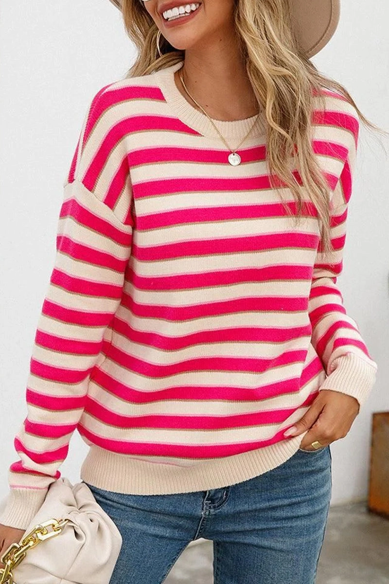 Casual Fit Hypoallergenic Textile WOMENS STRIPE CASUAL SWEATER TOP