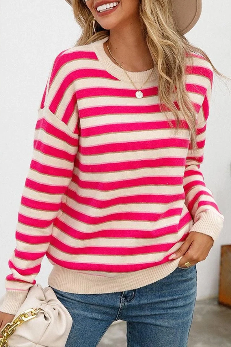 WOMENS STRIPE CASUAL SWEATER TOP BondedSeams