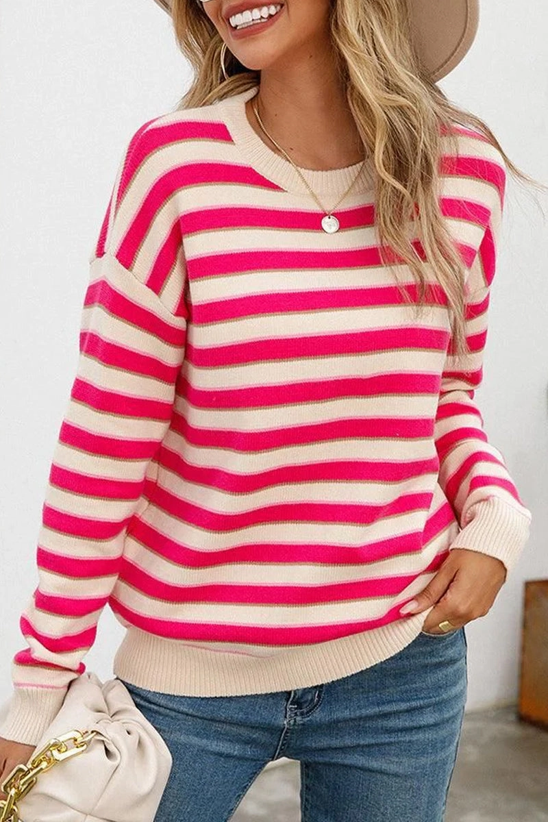 Knit Fabric Technology WOMENS STRIPE CASUAL SWEATER TOP
