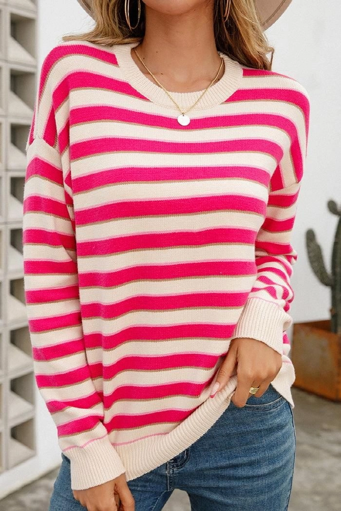WOMENS STRIPE CASUAL SWEATER TOP SublimatedPrint