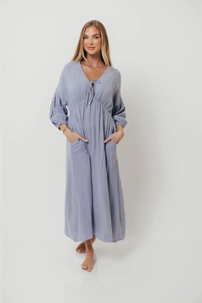 Artistic Flair Hunter 100% Cotton Gauze Midi Dress in Blue - Bump Friendly *9/22 PRE-ORDER*