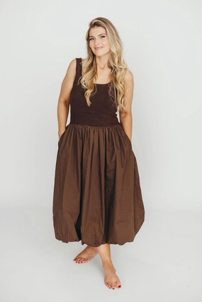 Feminine flowing piece Betty Midi Dress in Brown *Final-Sale*